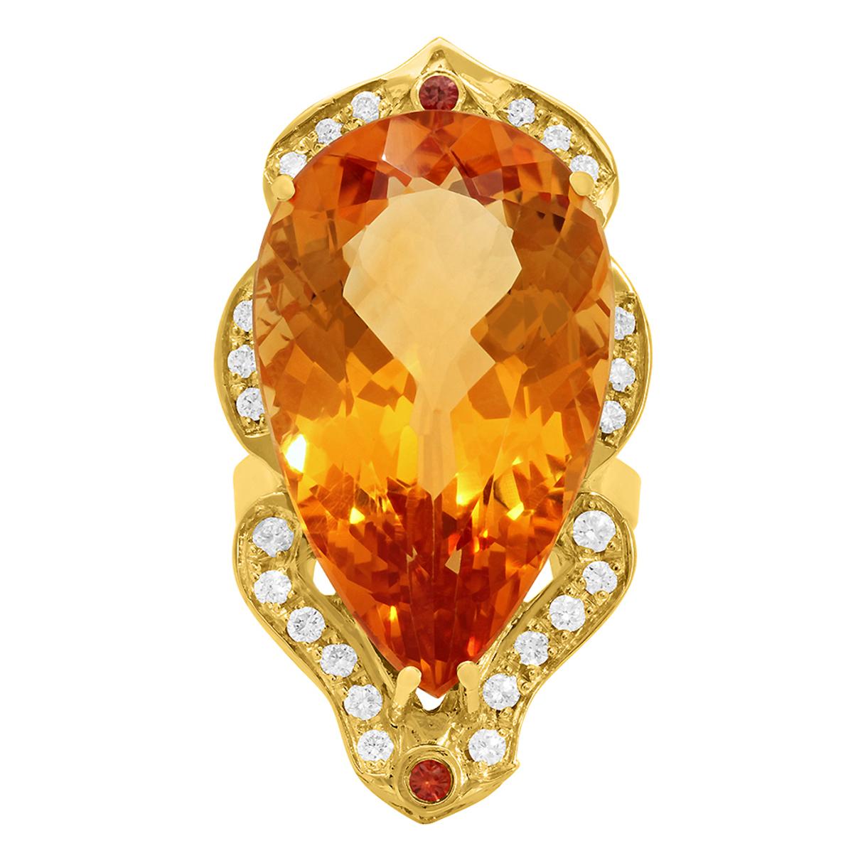 14k Yellow Gold 27.91ct & 0.10ct Citrine 0.84ct Diamond Ring