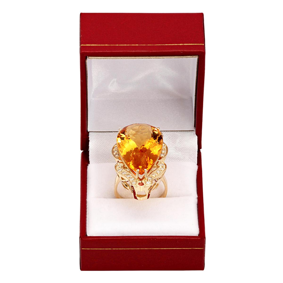 14k Yellow Gold 27.91ct & 0.10ct Citrine 0.84ct Diamond Ring