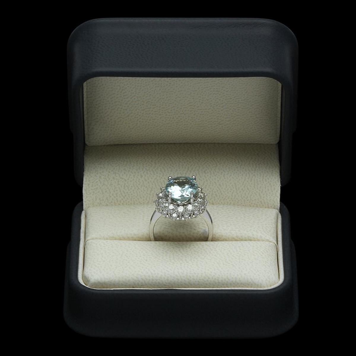 14K White Gold 5.29ct Aquamarine and 1.80ct Diamond Ring