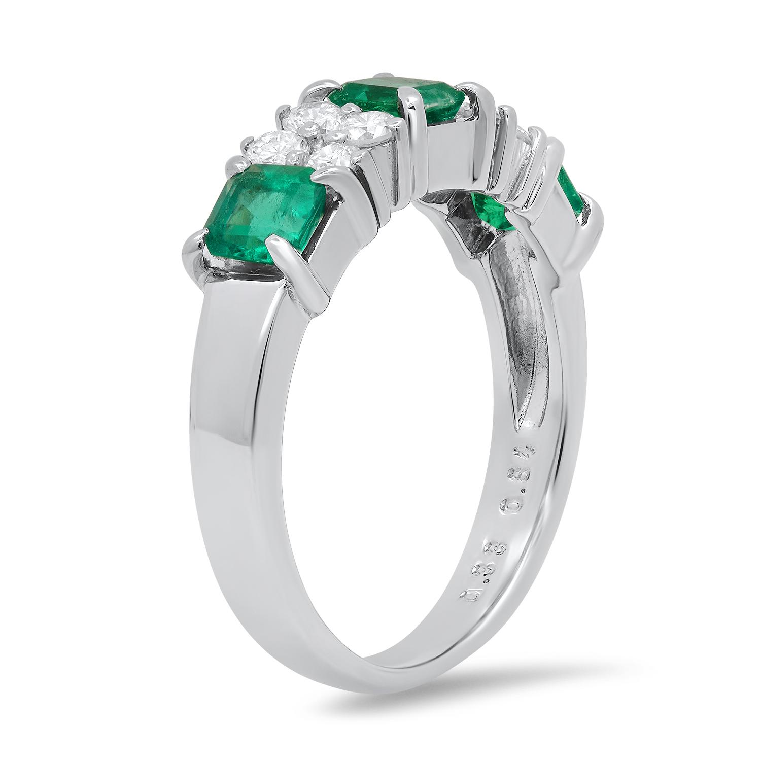 Platinum Setting wit 0.84ct Emerald and 0.33ct Diamond Ladies Ring