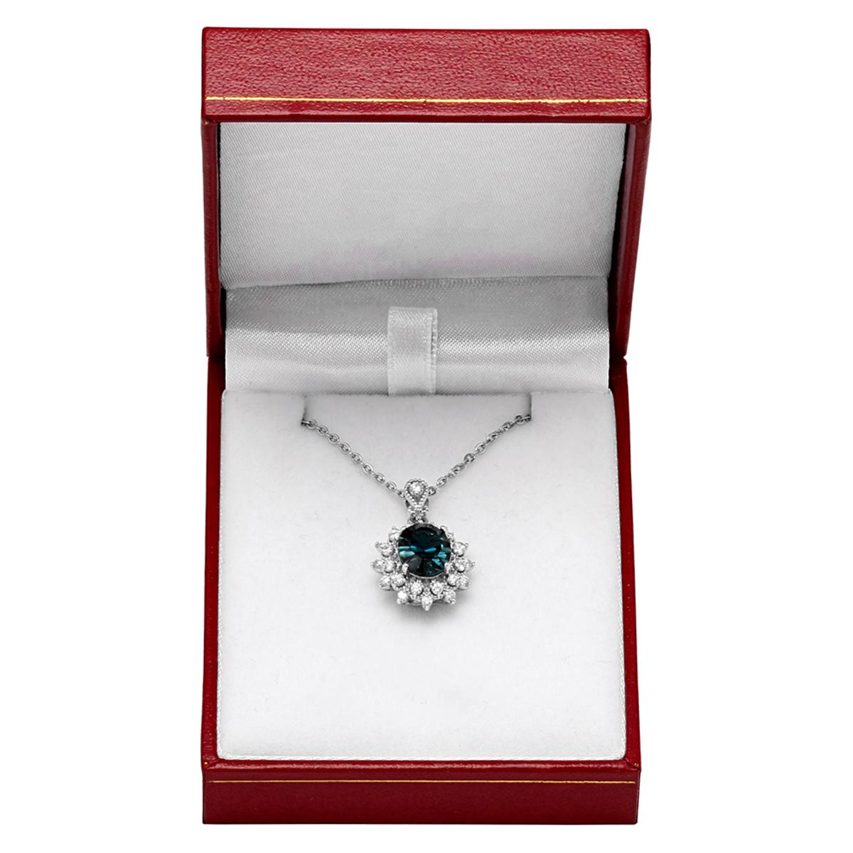 14k White Gold 2.91ct Blue Topaz 0.54ct Diamond Pendant