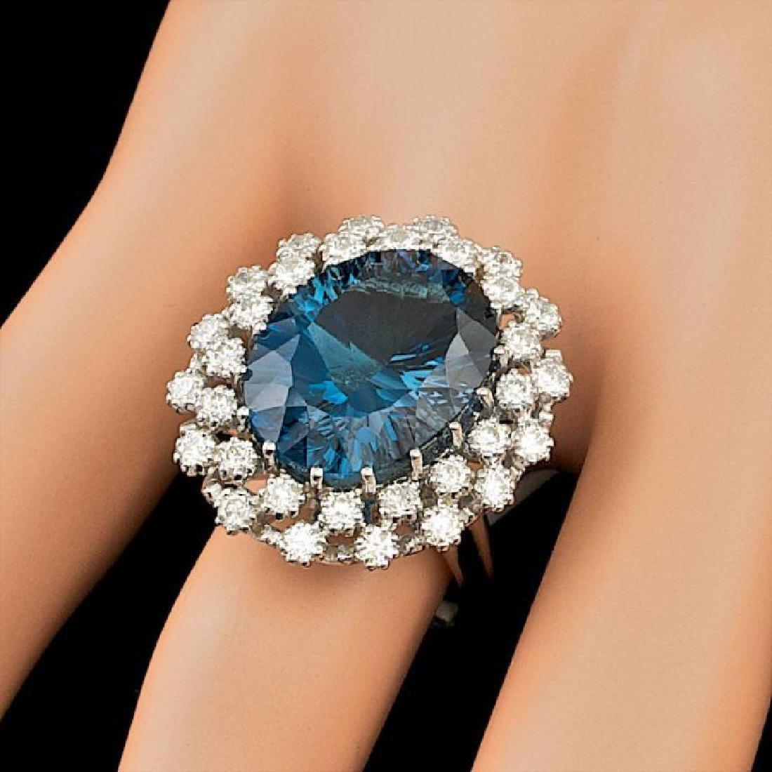 14K White Gold 10.87ct Blue Topaz and 0.56ct Diamond Ring