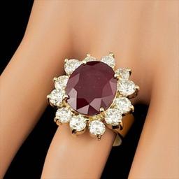 14K Yellow Gold 9.25ct Ruby and 3.17ct Diamond Ring