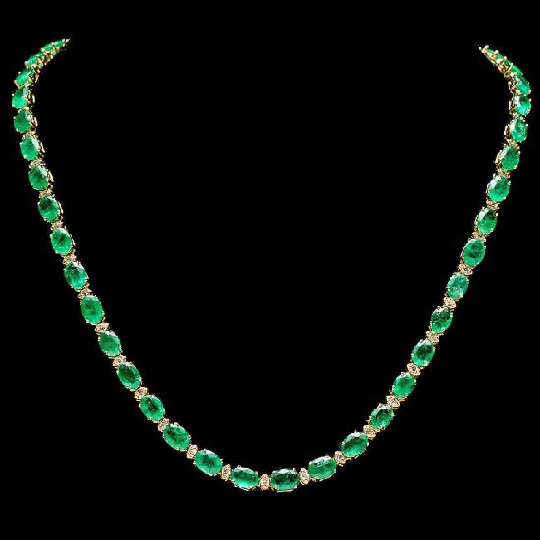 14K Yellow Gold 31.94ct Emerald and 1.68ct Diamond Necklace