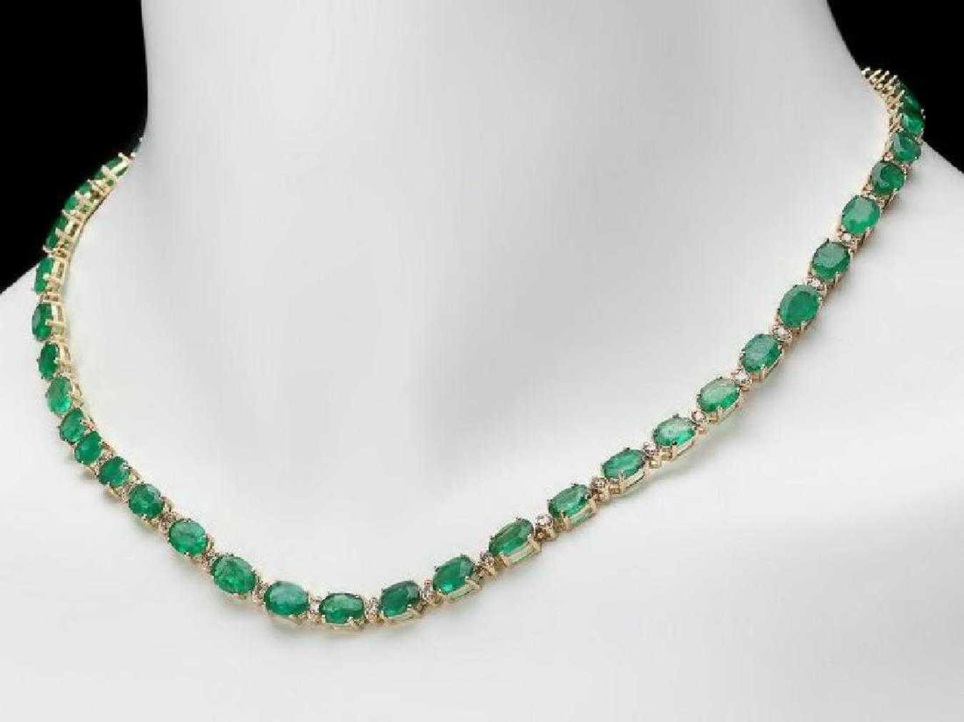 14K Yellow Gold 31.94ct Emerald and 1.68ct Diamond Necklace