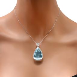 14K White Gold 43.75ct Aquamarine and 1.54ct Diamond Pendant