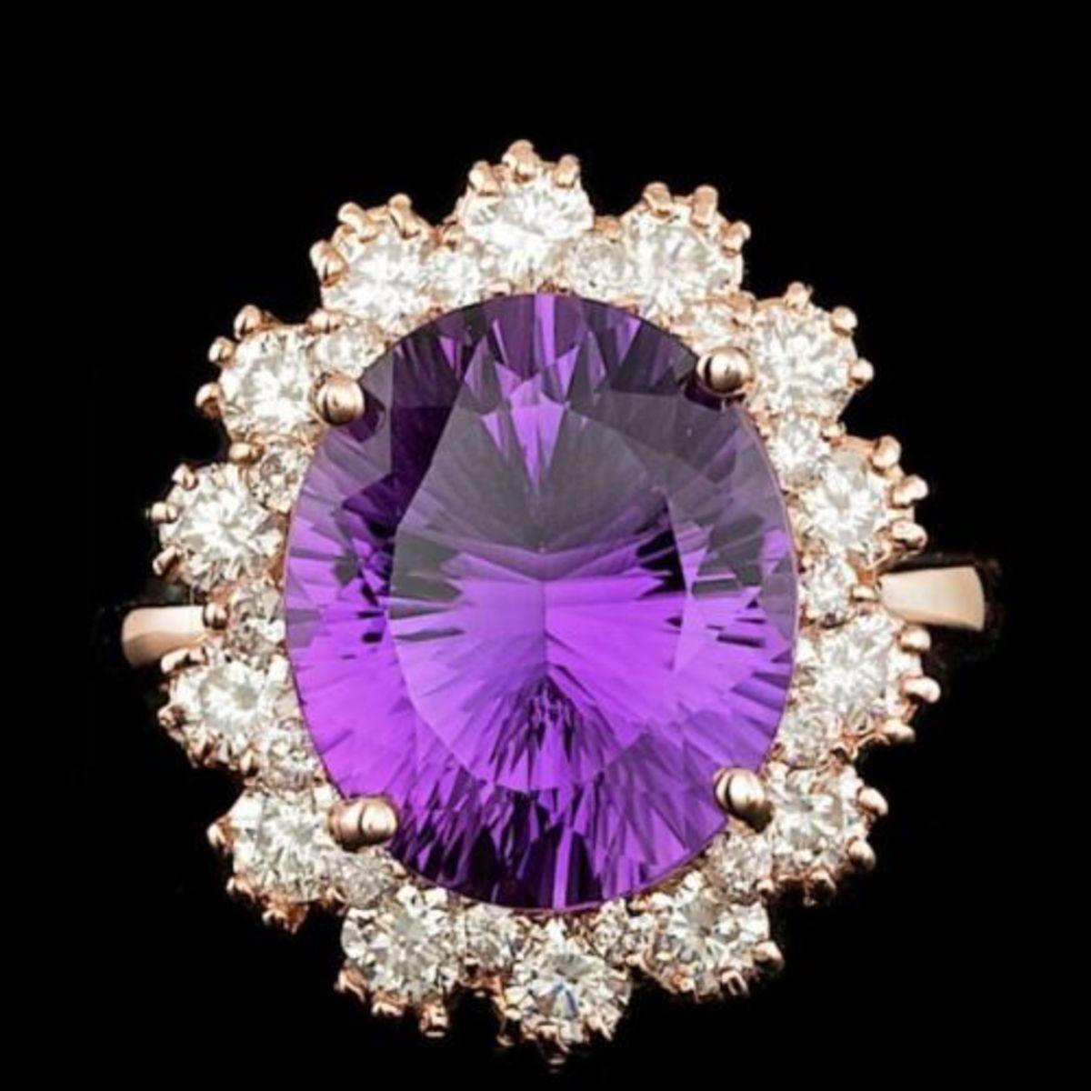 14K Rose Gold 5.42ct Amethyst and 1.57ct Diamond Ring