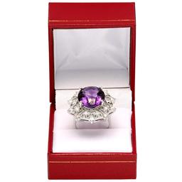 14k White Gold 12.32ct Amethyst 1.86ct Diamond Ring