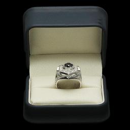 14K White Gold 1.70ct Fancy Color Diamond and 1.37ct Diamond Mens Ring