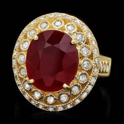 14K Yellow Gold 6.37ct Ruby and 0.78ct Diamond Ring