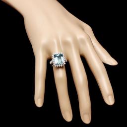 14K White Gold 5.88ct Aquamarine and 0.89ct Diamond Ring