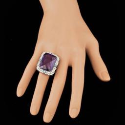 14K White Gold 26.07ct Amethyst 0.52ct Aquamarine and 1.86ct Diamond Ring