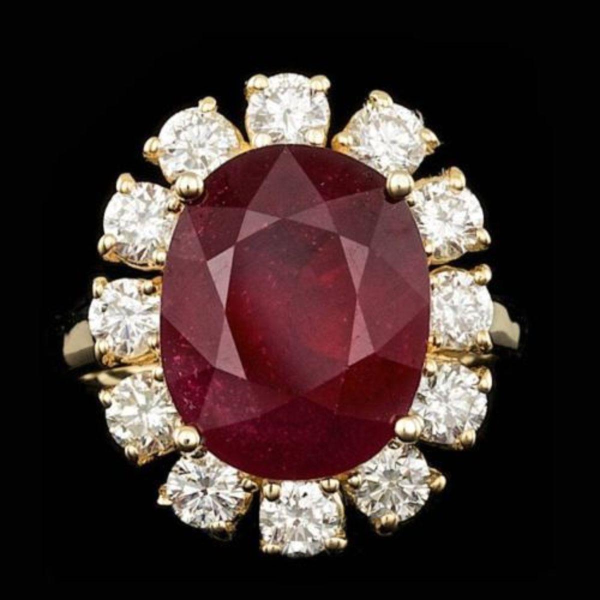 14K Yellow Gold 8.72ct Ruby and 1.68ct Diamond Ring