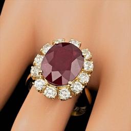 14K Yellow Gold 8.72ct Ruby and 1.68ct Diamond Ring