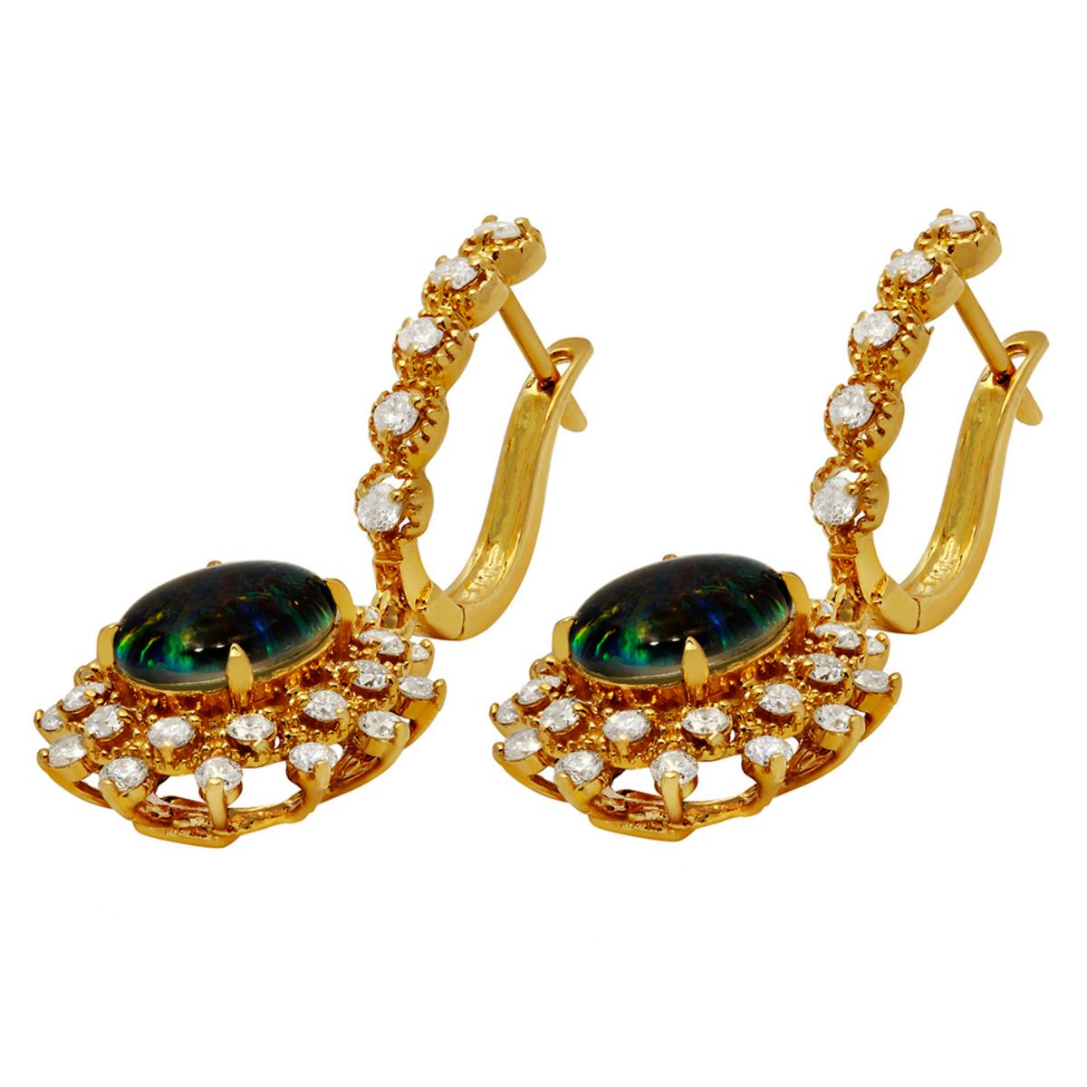 14k Yellow Gold 3.65ct Opal 1.59ct Diamond Earrings