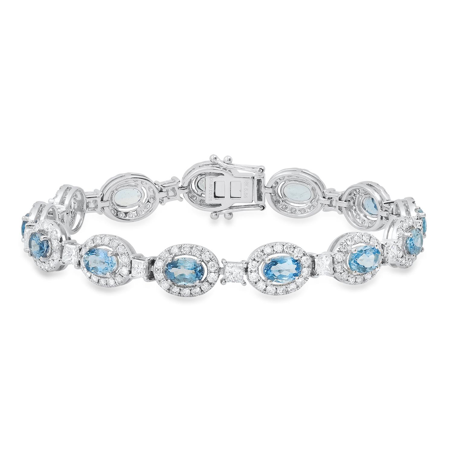 18K White Gold Setting with 5.56ct Aquamarine and 4.08ct Diamond Ladies Bracelet