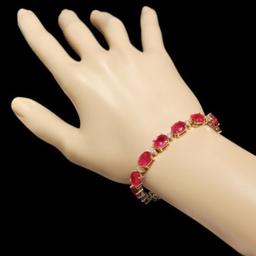 14k Gold 35.17ct Ruby 1.12ct Diamond Bracelet