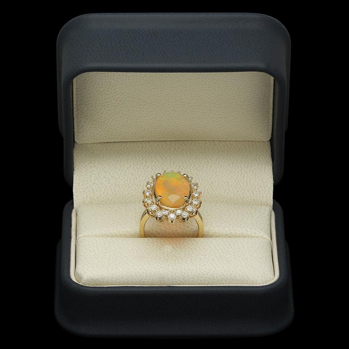 14K Yellow Gold 5.37ct Opal and 1.46ct Diamond Ring