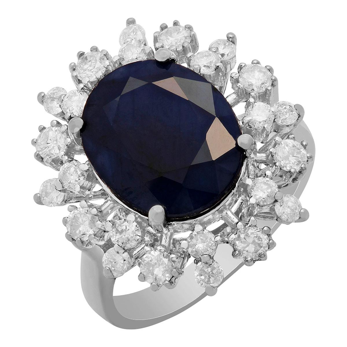 14k White Gold 6.17ct Sapphire 1.02ct Diamond Ring