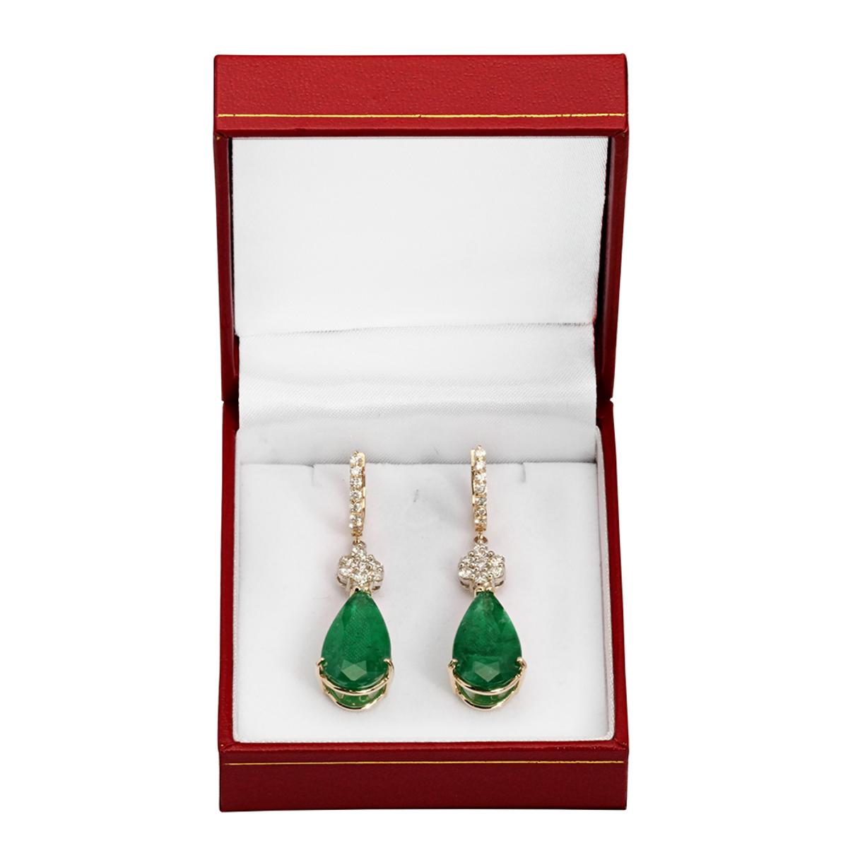 14k Yellow Gold 19.94ct Emerald 2.11ct Diamond Earrings