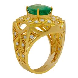 14k Yellow Gold 4.79ct Emerald 1.10ct Diamond Ring