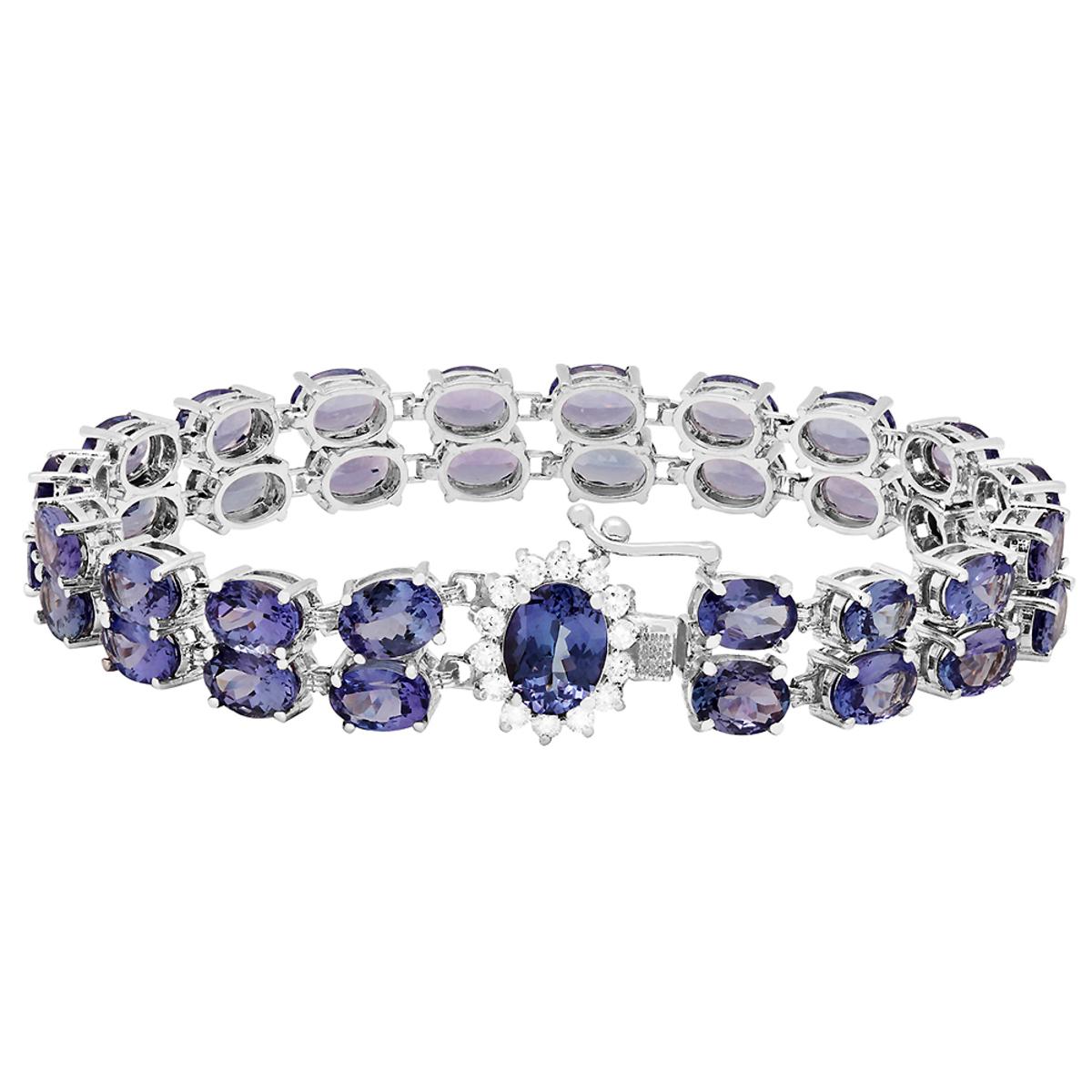 14k White Gold 29.20ct Tanzanite 0.52ct Diamond Bracelet