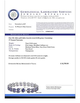 14k White Gold 29.20ct Tanzanite 0.52ct Diamond Bracelet