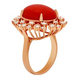 14K Gold 7.58ct Coral 1.01ct Diamond Ring