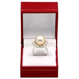 14k White Gold 13mm Pearl 1.43ct Diamond Ring