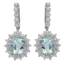 14k White Gold 6.41ct Aquamarine 1.58ct Diamond Earrings