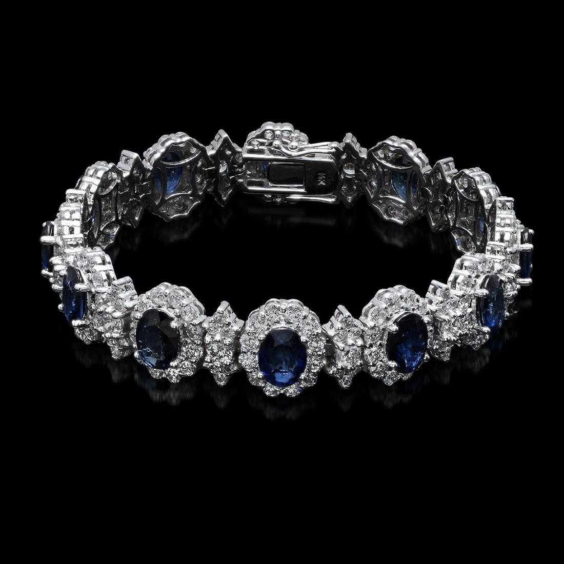 14K White Gold 12.35ct Sapphire and 10.88ct Diamond Bracelet