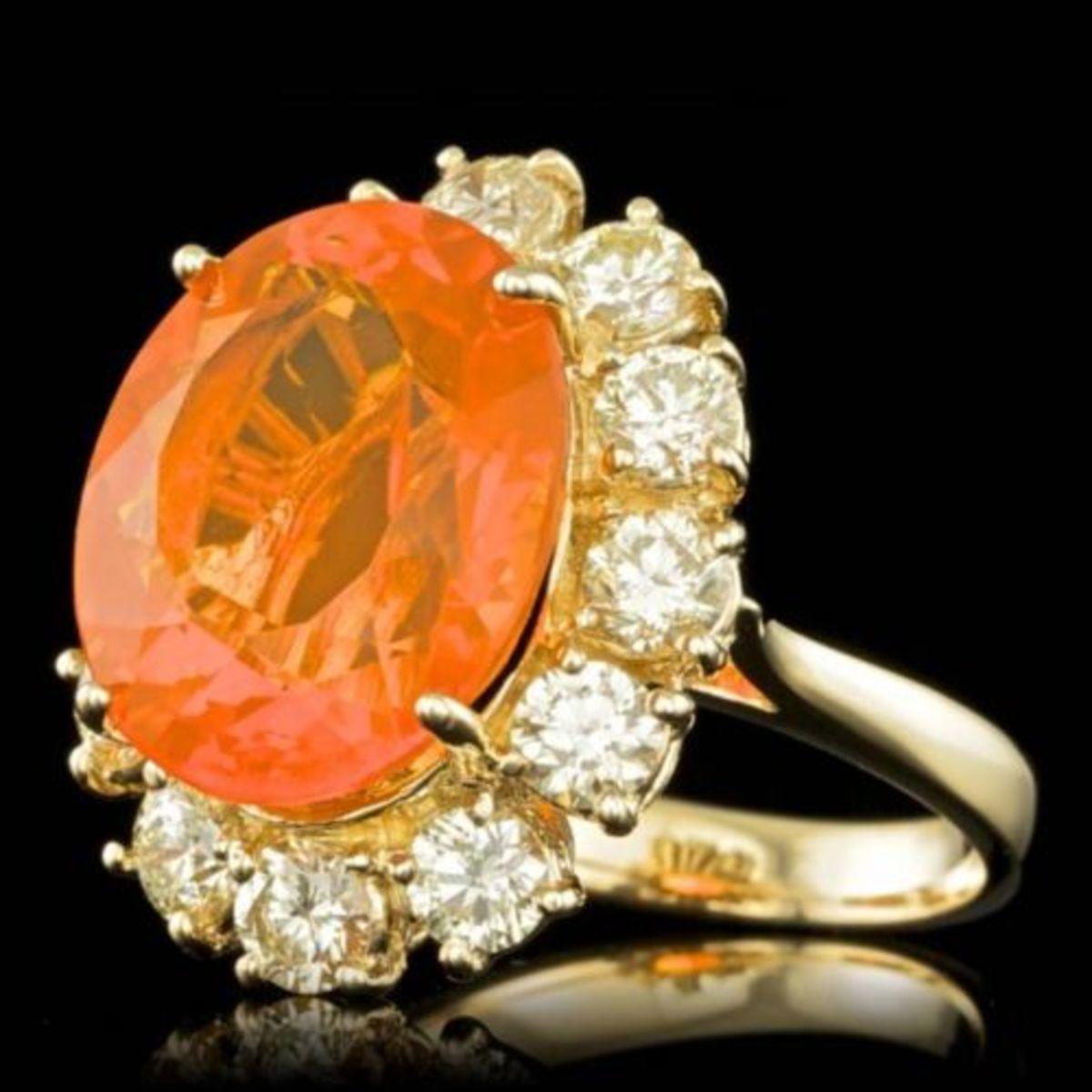 14K Yellow Gold 7.91ct Fire Opal and 2.41ct Diamond Ring