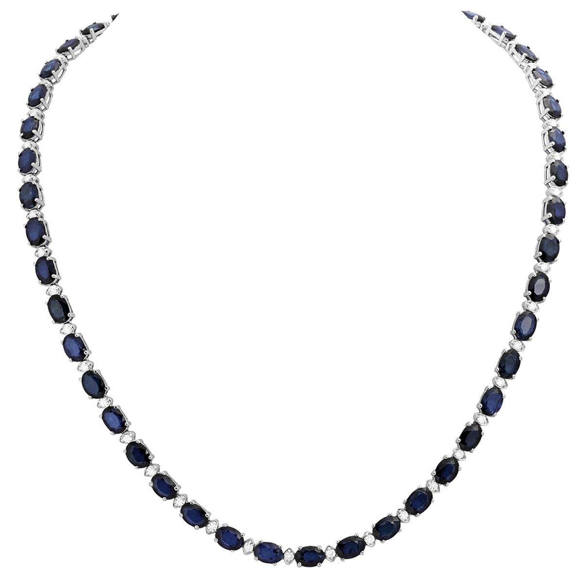 14k White Gold 34.67ct Sapphire 1.48ct Diamond Necklace