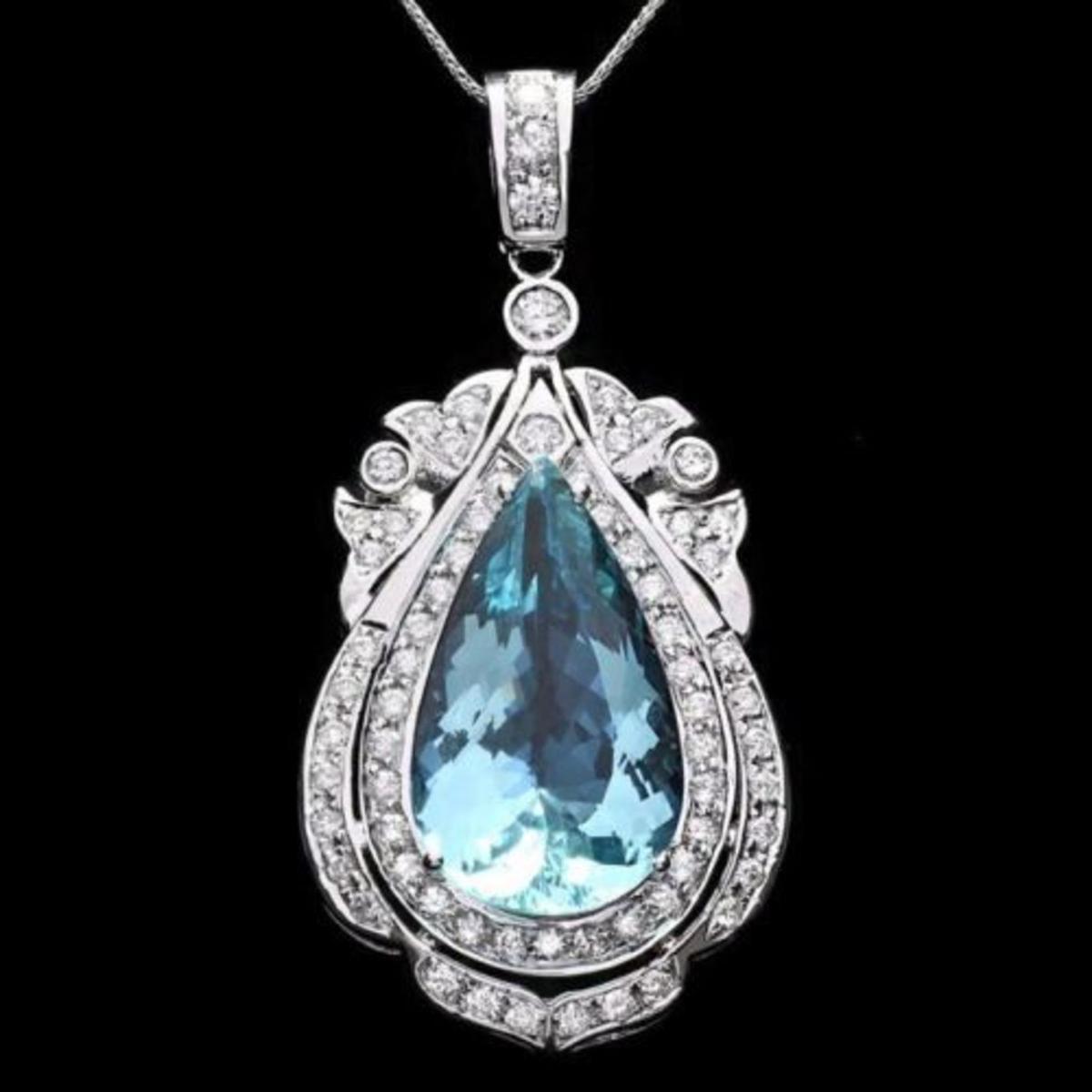 14K Gold 16.15ct Aquamarine 2.02ct Diamond Pendant