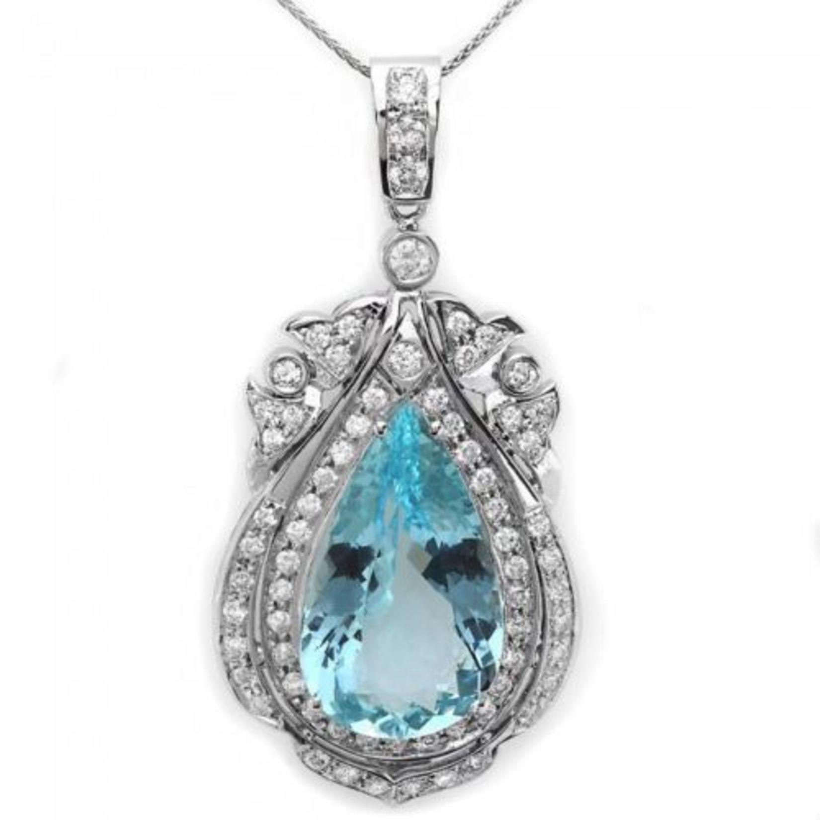 14K Gold 16.15ct Aquamarine 2.02ct Diamond Pendant