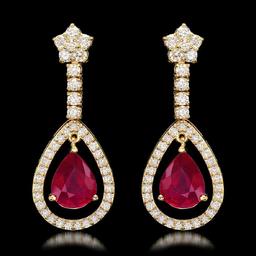 14K Yellow Gold 9.32ct Ruby and 2.68ct Diamond Earrings