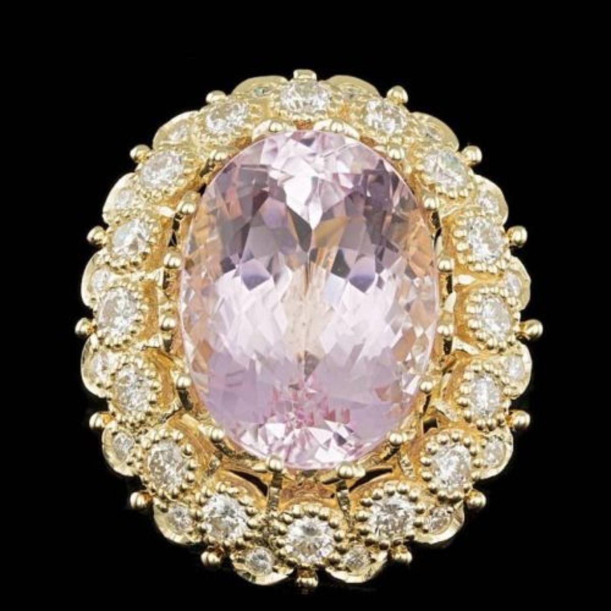 14K Yellow Gold 22.19ct Kunzite and 2.42ct Diamond Ring