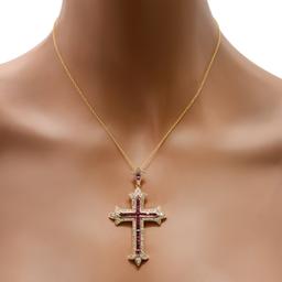 14K Yellow Gold Setting with 2.25ct Ruby and 1.42ct Diamond Cross Pendant