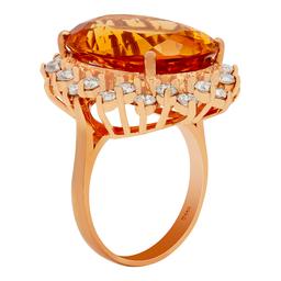 14k Rose Gold 16.15ct Citrine 1.26ct Diamond Ring