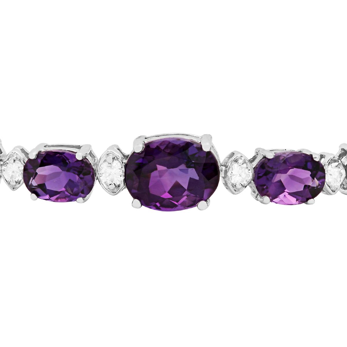 14k White Gold 13.10ct Amethyst 0.69ct Diamond Bracelet