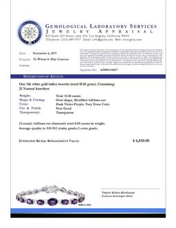 14k White Gold 13.10ct Amethyst 0.69ct Diamond Bracelet