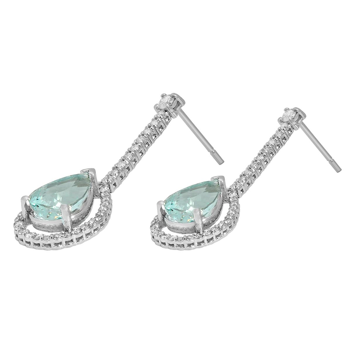 14k White Gold 6.95ct Aquamarine 0.88ct Diamond Earrings