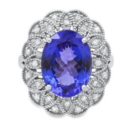 14K White Gold Setting with 6.62ct Tanzanite and 0.33ct Diamond Ladies Ring