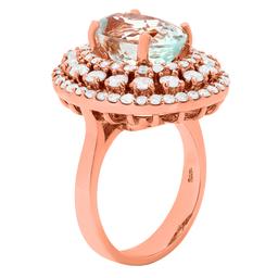 14k Rose Gold 4.39ct Aquamarine 2.01ct Diamond Ring