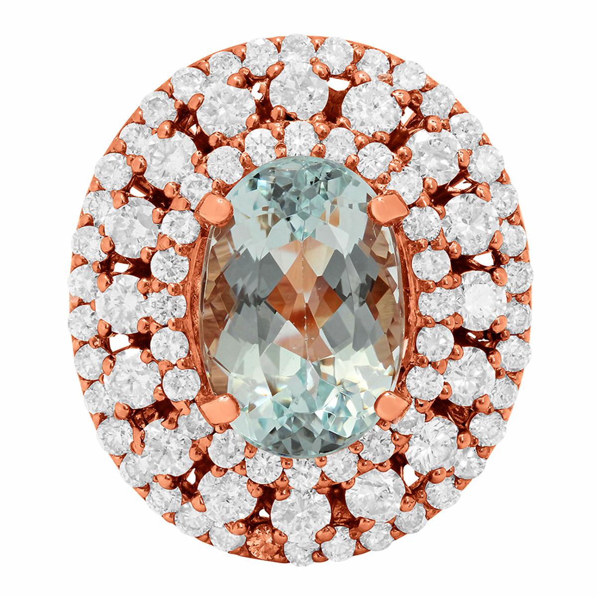 14k Rose Gold 4.39ct Aquamarine 2.01ct Diamond Ring