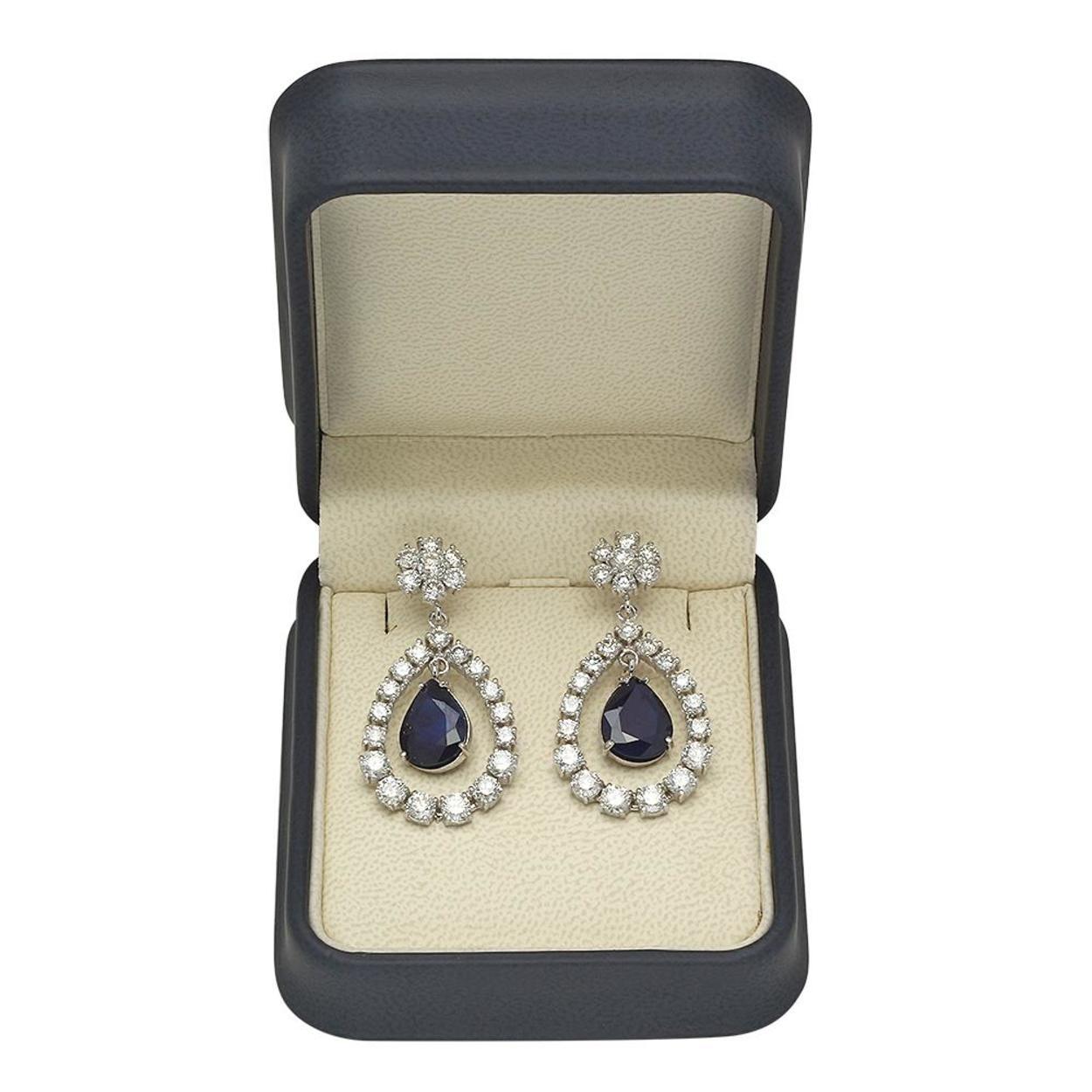 14K Gold  10.14ct Sapphire 7.11ct Diamond Earrings