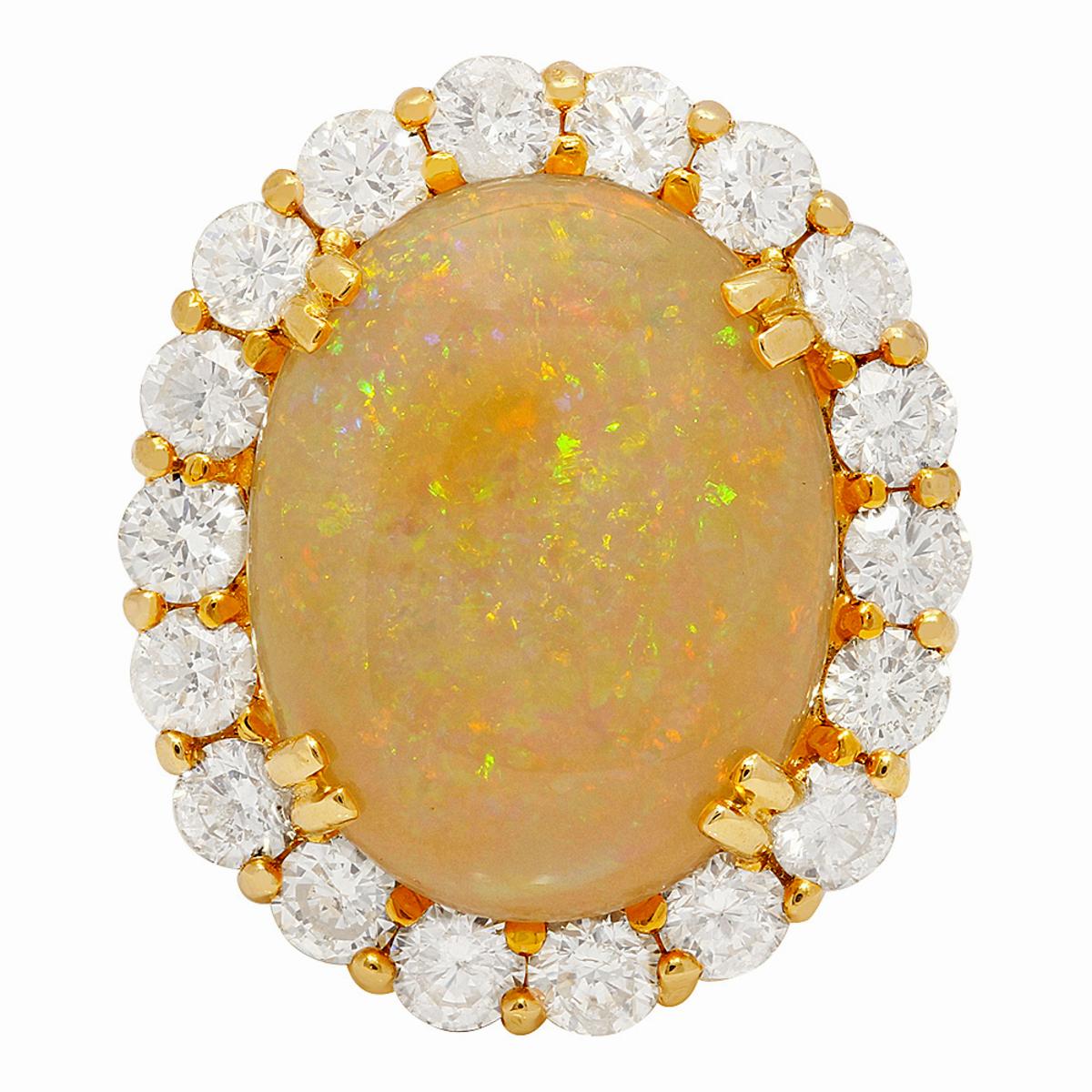 14k Yellow Gold 8.41ct Opal 2.61ct Diamond Ring