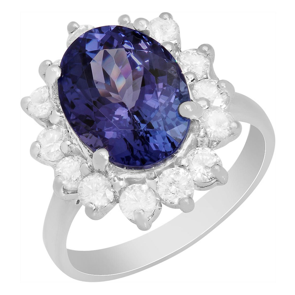 14k White Gold 5.16ct Tanzanite 1.01ct Diamond Ring