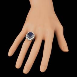 14K White Gold 9.17ct Sapphire and 1.86ct Diamond Ring