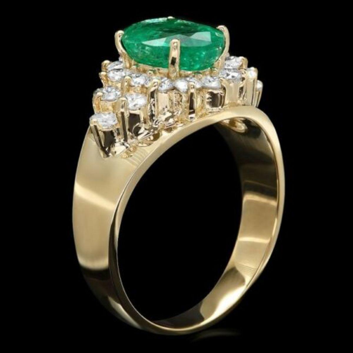 14K Yellow Gold 1.77ct Emerald and 0.81ct Diamond Ring